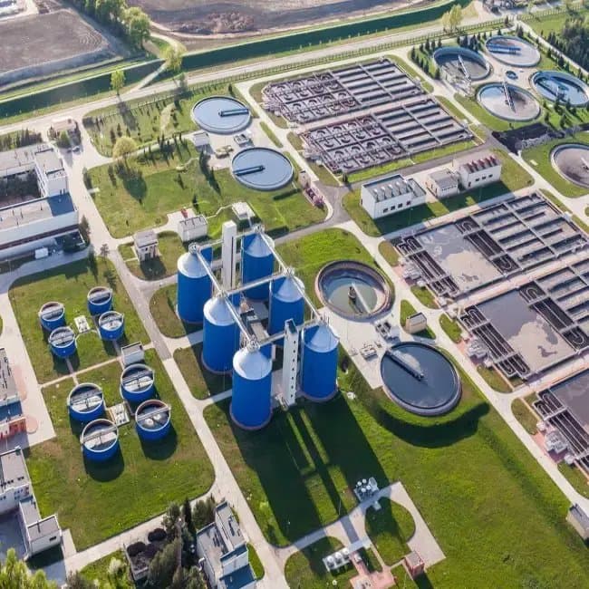 Aerial view of a wastewater treatment plant